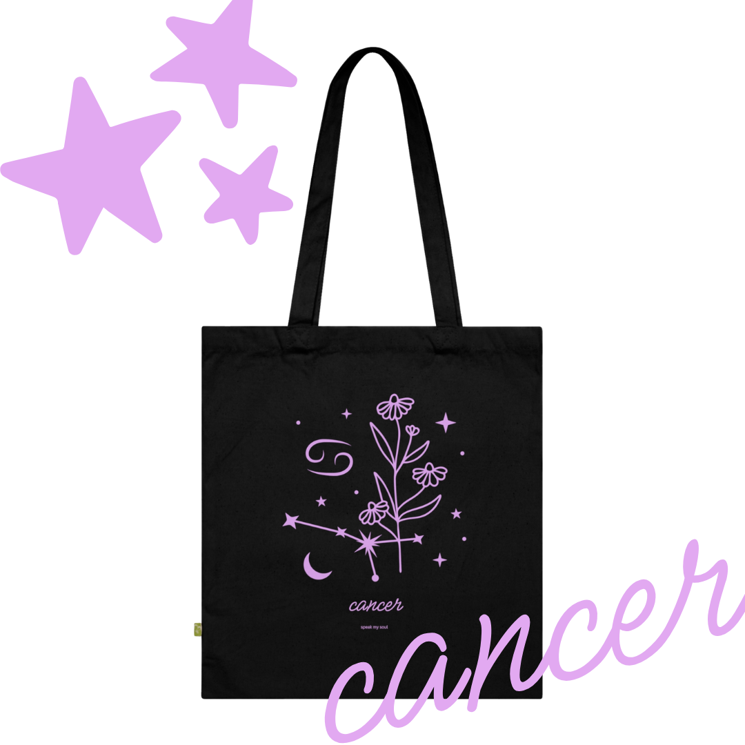 Cancer Zodiac Tote Bag — Floral Astrology Organic Cotton Tote (Good My Soul)
