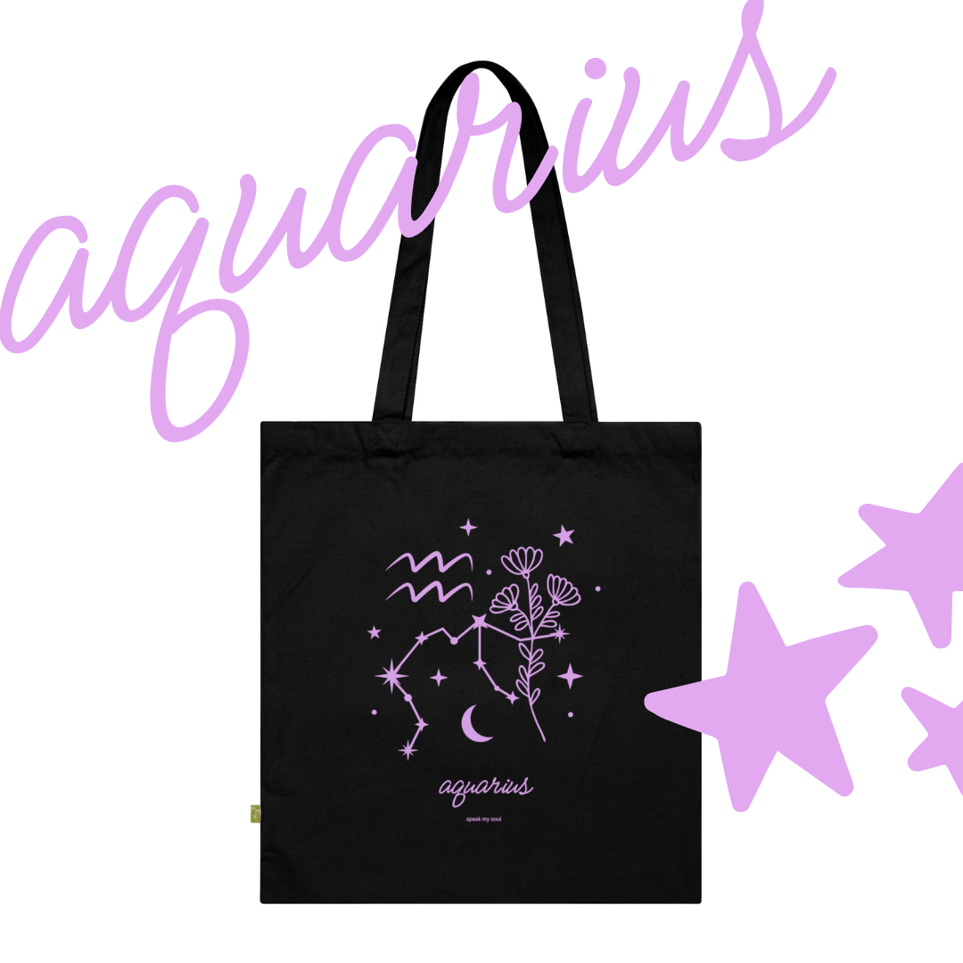 Aquarius Zodiac Tote Bag | Pink Cosmos | Astrology Gift