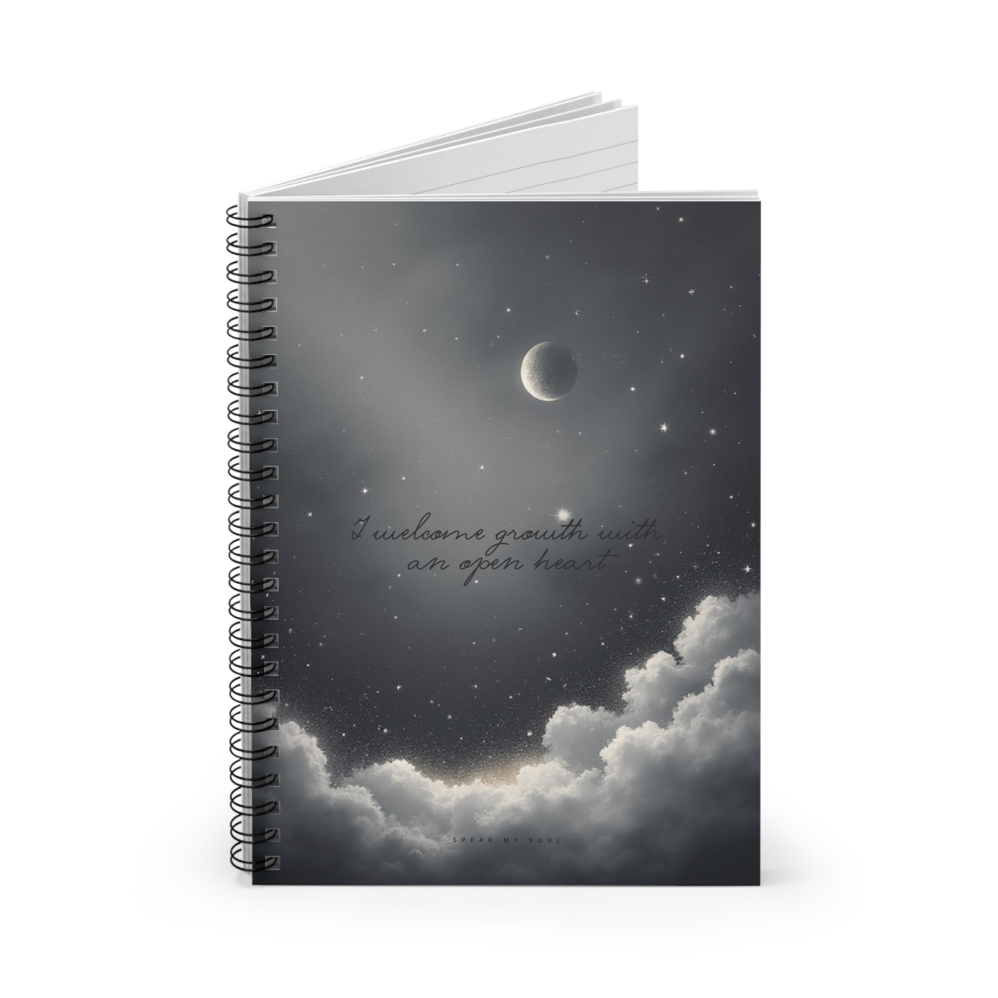 "I welcome growth with an open heart” Ruled Notebook - The Moonlight Collection